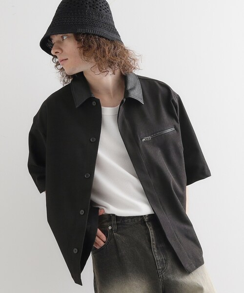 tk.TAKEO KIKUCHI(ティーケータケオキクチ)の「衿配色ワーカーシャツアウター(シャツ/ブラウス・メンズ・ブラック/ベージュ・02/03)」の4枚目の写真