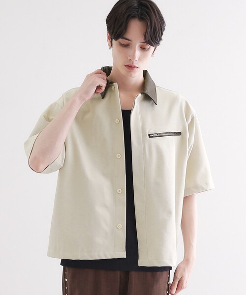 tk.TAKEO KIKUCHI(ティーケータケオキクチ)の「衿配色ワーカーシャツアウター(シャツ/ブラウス・メンズ・ブラック/ベージュ・02/03)」の8枚目の写真