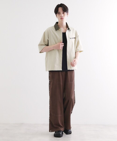 tk.TAKEO KIKUCHI(ティーケータケオキクチ)の「衿配色ワーカーシャツアウター(シャツ/ブラウス・メンズ・ブラック/ベージュ・02/03)」の9枚目の写真