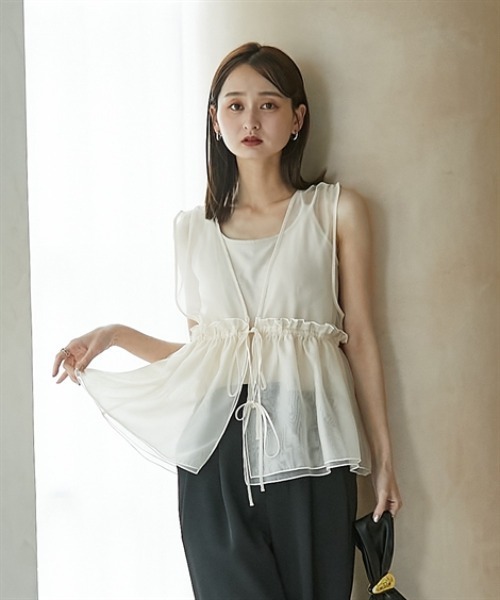 nissen（ニッセン）の「オーガンジーシアーベスト（ベスト・レディース・アイボリー/ブラウン系/カーキ/ブラック・LL/M/L）」の2枚目の写真