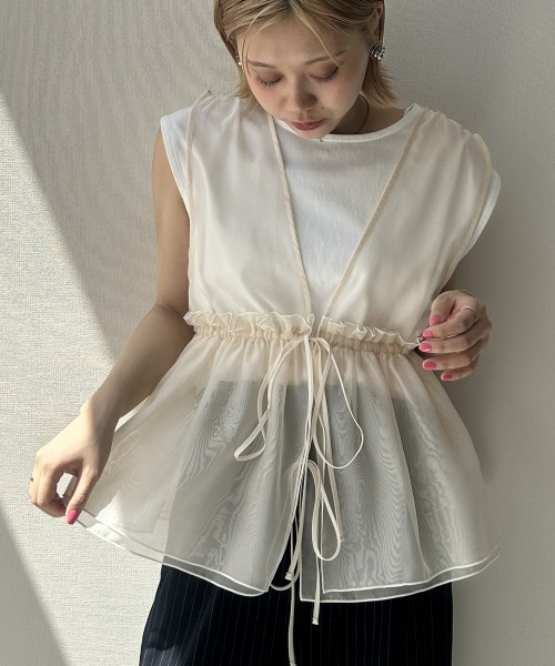 nissen（ニッセン）の「オーガンジーシアーベスト（ベスト・レディース・アイボリー/ブラウン系/カーキ/ブラック・LL/M/L）」の19枚目の写真