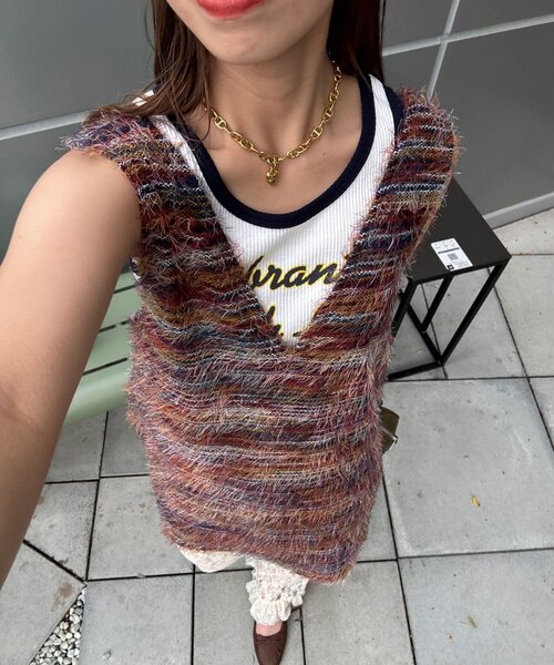 CIAOPANIC（チャオパニック）の「【前後２WAY】ミックスシャギーニットベストチュニック（ベスト・レディース・オレンジ/グリーン/レッド/グリーン系その他/レッド系その他/オレンジ系その他・1/0）」の7枚目の写真