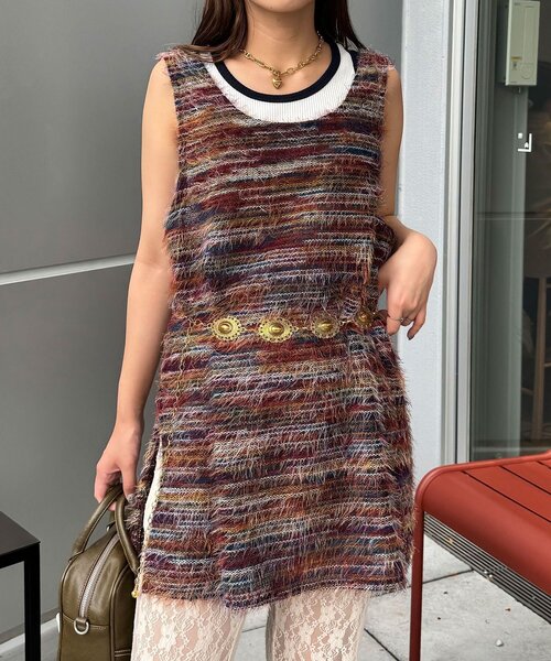 CIAOPANIC（チャオパニック）の「【前後２WAY】ミックスシャギーニットベストチュニック（ベスト・レディース・オレンジ/グリーン/レッド/グリーン系その他/レッド系その他/オレンジ系その他・1/0）」の10枚目の写真