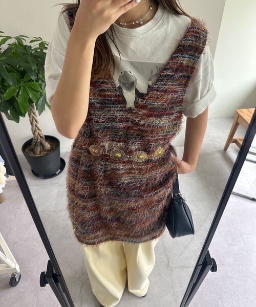 CIAOPANIC（チャオパニック）の「【前後２WAY】ミックスシャギーニットベストチュニック（ベスト・レディース・オレンジ/グリーン/レッド/グリーン系その他/レッド系その他/オレンジ系その他・1/0）」の19枚目の写真