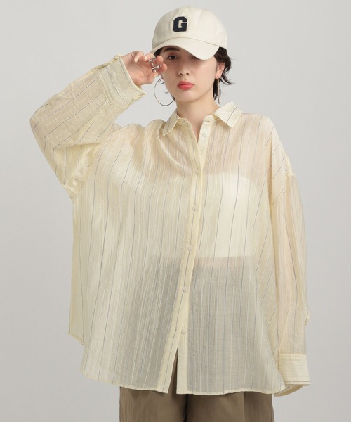 GEORGE'S(ジョージズ)の「シアーBIGシャツ(シャツ/ブラウス・レディース・ブルー系/アイボリー/イエロー系/ネイビー・FREE)」の4枚目の写真