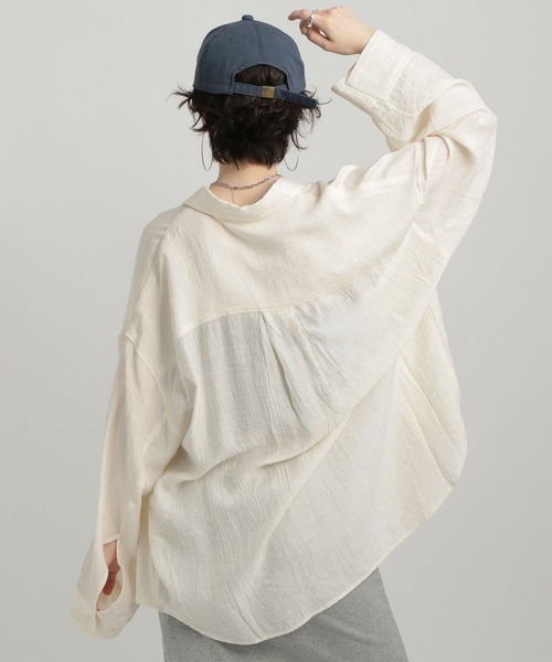 GEORGE'S(ジョージズ)の「シアーBIGシャツ(シャツ/ブラウス・レディース・ブルー系/アイボリー/イエロー系/ネイビー・FREE)」の11枚目の写真