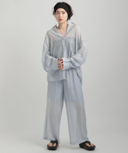 GEORGE'S(ジョージズ)の「シアーBIGシャツ(シャツ/ブラウス・レディース・ブルー系/アイボリー/イエロー系/ネイビー・FREE)」の21枚目の写真