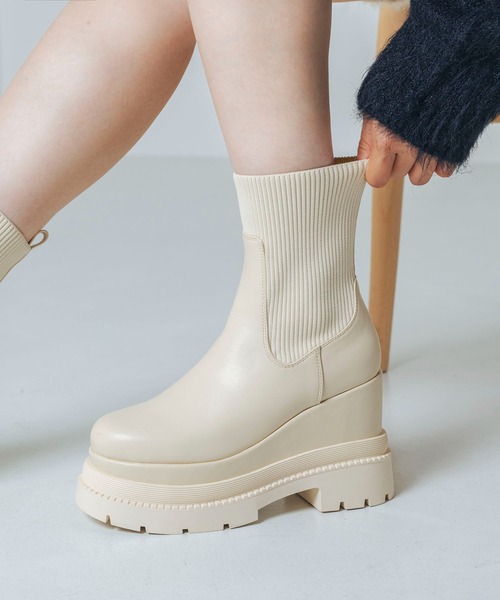 EVOL ふかふか・クッション入り11cmニットショートブーツ L　IZ5803 ふかふか・クッション入り】11cmニットショートブーツ IZ5803（ブーツ