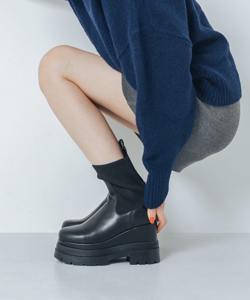 EVOL ふかふか・クッション入り11cmニットショートブーツ L　IZ5803 ふかふか・クッション入り】11cmニットショートブーツ IZ5803