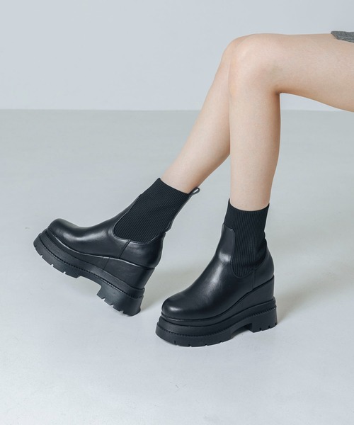 ふかふか・クッション入り】11cmニットショートブーツ IZ5803（ブーツ