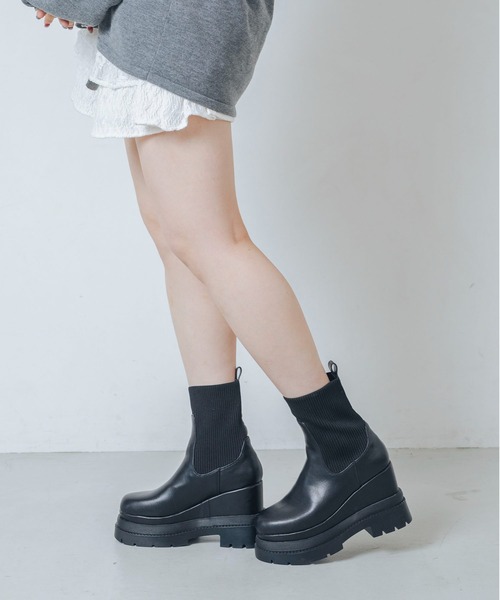 EVOL ふかふか・クッション入り11cmニットショートブーツ L　IZ5803 セール】【ふかふか・クッション入り】11cmニットショートブーツ