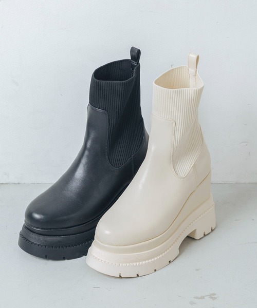 ふかふか・クッション入り】11cmニットショートブーツ IZ5803（ブーツ