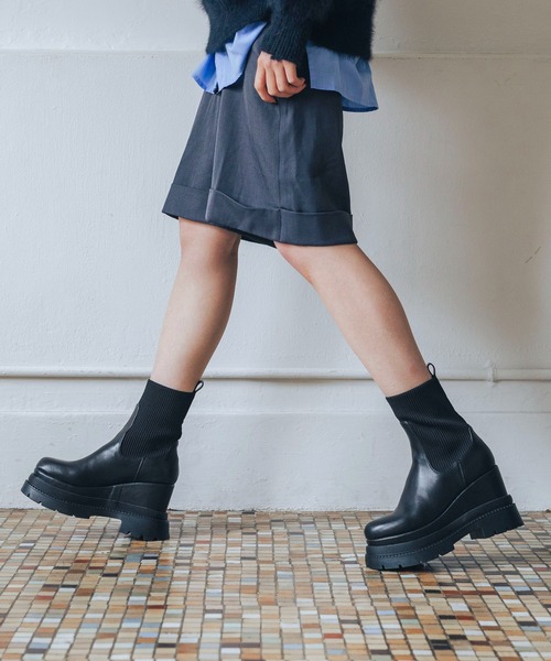 ふかふか・クッション入り】11cmニットショートブーツ IZ5803（ブーツ