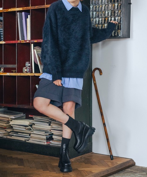 ふかふか・クッション入り】11cmニットショートブーツ IZ5803（ブーツ