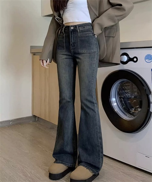 Dream garden(ドリームガーデン)の「ハイウエスフレアデニムパンツ ストレッチパンツ(デニムパンツ・レディース・ダークブルー・S/M/2XL/XS/L/XL)」の6枚目の写真