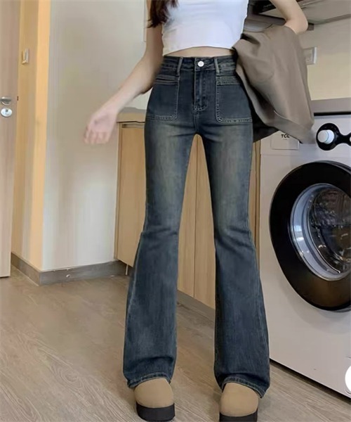 Dream garden(ドリームガーデン)の「ハイウエスフレアデニムパンツ ストレッチパンツ(デニムパンツ・レディース・ダークブルー・S/M/2XL/XS/L/XL)」の4枚目の写真