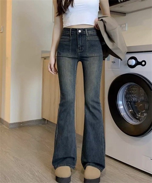 Dream garden(ドリームガーデン)の「ハイウエスフレアデニムパンツ ストレッチパンツ(デニムパンツ・レディース・ダークブルー・S/M/2XL/XS/L/XL)」の11枚目の写真