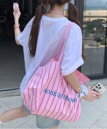 ストライプ柄ロゴトートバッグ 韓国ガーリー