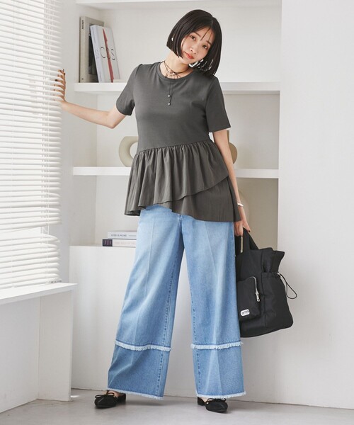 VIS（ビス）の「ペプラムドッキングプルオーバー（Tシャツ/カットソー・レディース・チャコールグレー/オフホワイト/ブラック・FREE）」の4枚目の写真