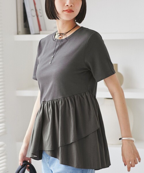 VIS（ビス）の「ペプラムドッキングプルオーバー（Tシャツ/カットソー・レディース・チャコールグレー/オフホワイト/ブラック・FREE）」の6枚目の写真