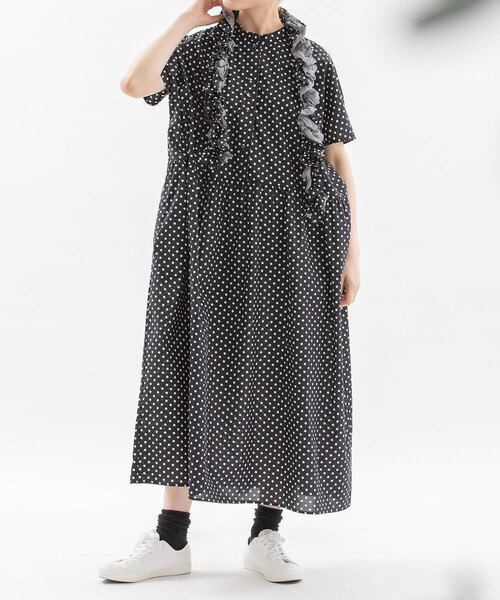 nop de nod ノップドゥノッド　フリルタイ付きワンピース　ドット　新品 nop de nod（ノップドゥノッド）の「フリルタイ付きワンピース