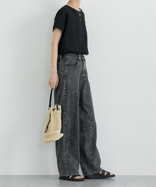 nissen（ニッセン）の「きれいめカーブデニムパンツ（デニムパンツ・レディース・ケミカルウォッシュ/ブラック/インディゴブルー・M/L）」の8枚目の写真