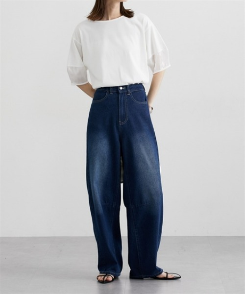 nissen（ニッセン）の「きれいめカーブデニムパンツ（デニムパンツ・レディース・ケミカルウォッシュ/ブラック/インディゴブルー・M/L）」の9枚目の写真