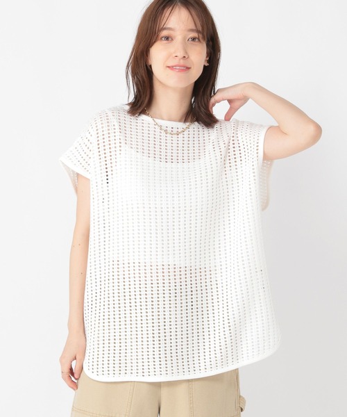 studio CLIP(スタディオクリップ)の「メッシュフレンチスリーブプルオーバー(Tシャツ/カットソー・レディース・ブラック/ベージュ/オフホワイト・FREE)」の5枚目の写真