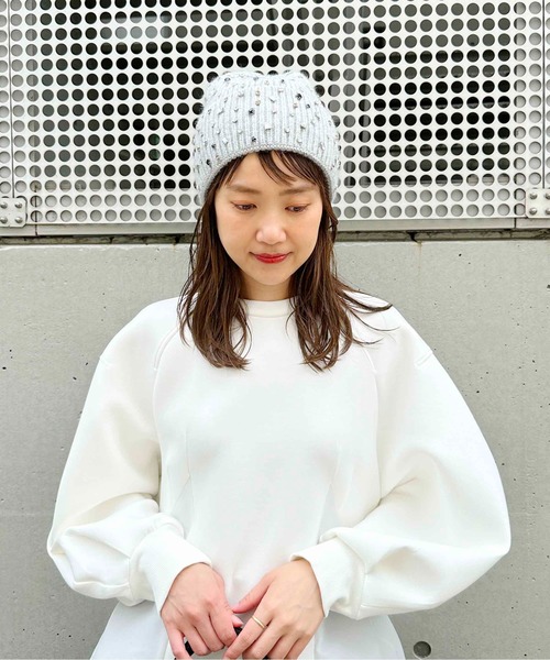 PICCIN(ピッチン)の「ビジューニット帽(ニットキャップ/ビーニー・レディース・ライトグレー/ブラック・FREE)」の14枚目の写真