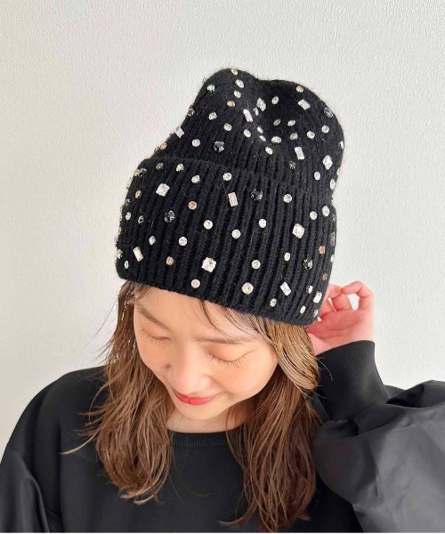 PICCIN(ピッチン)の「ビジューニット帽(ニットキャップ/ビーニー・レディース・ライトグレー/ブラック・FREE)」の3枚目の写真