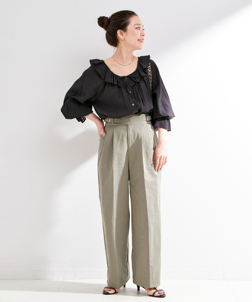 B.C STOCK（ベーセーストック）の「手洗い可 / フリルカラーブラウス（シャツ/ブラウス・レディース・ブラック/イエロー・FREE）」の3枚目の写真