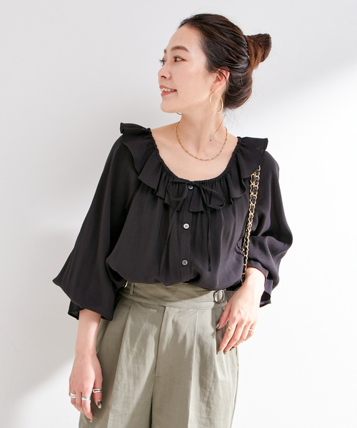 B.C STOCK（ベーセーストック）の「手洗い可 / フリルカラーブラウス（シャツ/ブラウス・レディース・ブラック/イエロー・FREE）」の6枚目の写真