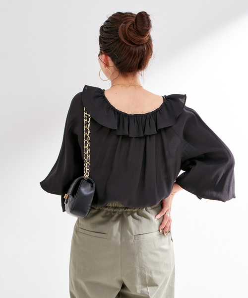 B.C STOCK（ベーセーストック）の「手洗い可 / フリルカラーブラウス（シャツ/ブラウス・レディース・ブラック/イエロー・FREE）」の9枚目の写真