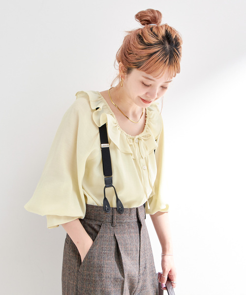 B.C STOCK（ベーセーストック）の「手洗い可 / フリルカラーブラウス（シャツ/ブラウス・レディース・ブラック/イエロー・FREE）」の14枚目の写真