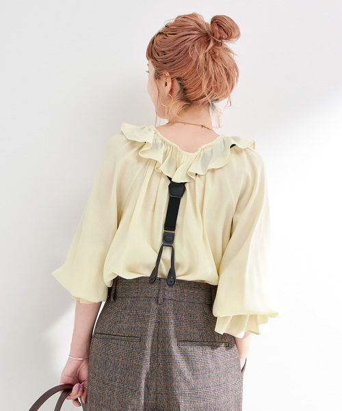 B.C STOCK（ベーセーストック）の「手洗い可 / フリルカラーブラウス（シャツ/ブラウス・レディース・ブラック/イエロー・FREE）」の16枚目の写真