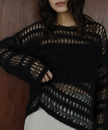 hellam（へラム）の「透かし編みボーダーニット（ニット/セーター）」