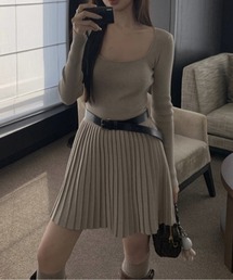 SHEPP（シープ）の「【25年秋冬新作】フィット リブニットプリーツワンピース（ワンピース）」