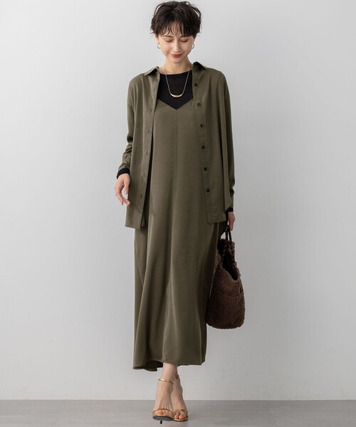 見上愛さん着用/Oggi10月号掲載/洗える】スエーディーサテン シャツ