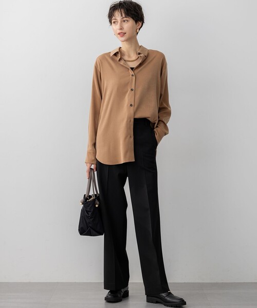 見上愛さん着用/Oggi10月号掲載/洗える】スエーディーサテン シャツ