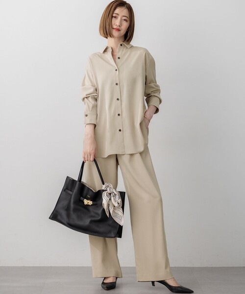 見上愛さん着用/Oggi10月号掲載/洗える】スエーディーサテン シャツ