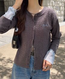 KOBE LETTUCE | シアースリーブロゴ刺繍ケーブルニットカーディガン(ニット/セーター)