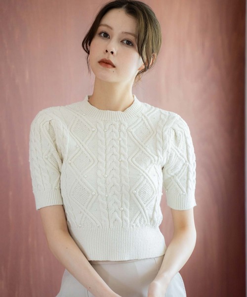 NOELA（ノエラ）の「ケーブルパールニット（ニット/セーター・レディース・オフホワイト/グレー/ピンク・フリー）」の4枚目の写真