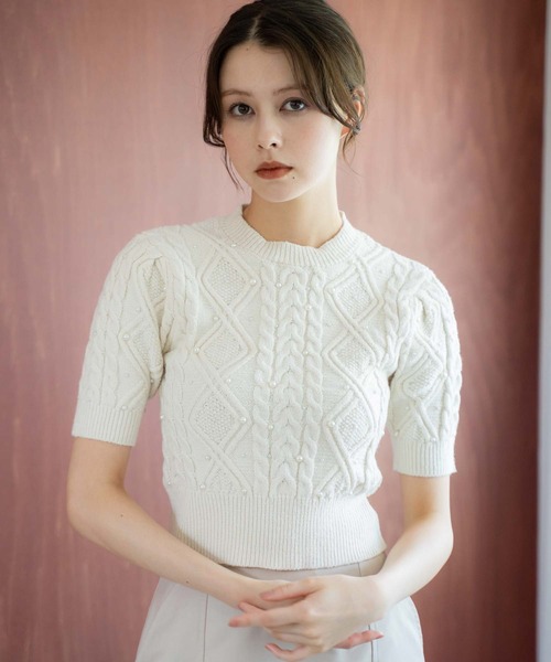 NOELA（ノエラ）の「ケーブルパールニット（ニット/セーター・レディース・オフホワイト/グレー/ピンク・フリー）」の5枚目の写真