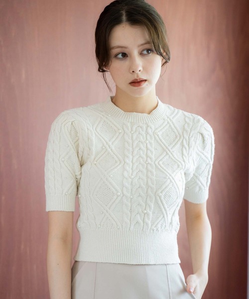 NOELA（ノエラ）の「ケーブルパールニット（ニット/セーター・レディース・オフホワイト/グレー/ピンク・フリー）」の6枚目の写真