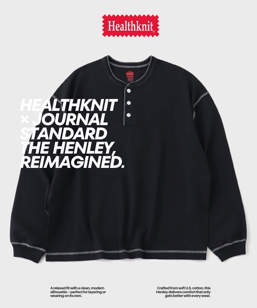 Healthknit（ヘルスニット）の「Health knit / ヘルスニット 別注 ヘンリー ネックロンT（Tシャツ/カットソー・メンズ・ホワイト/ブラウン/ブラック/グレー・MEDIUM/LARGE）」の2枚目の写真