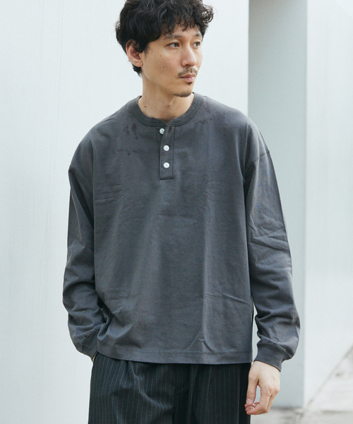 Healthknit（ヘルスニット）の「Health knit / ヘルスニット 別注 ヘンリー ネックロンT（Tシャツ/カットソー・メンズ・ホワイト/ブラウン/ブラック/グレー・MEDIUM/LARGE）」の8枚目の写真