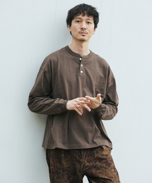 Healthknit（ヘルスニット）の「Health knit / ヘルスニット 別注 ヘンリー ネックロンT（Tシャツ/カットソー・メンズ・ホワイト/ブラウン/ブラック/グレー・MEDIUM/LARGE）」の14枚目の写真