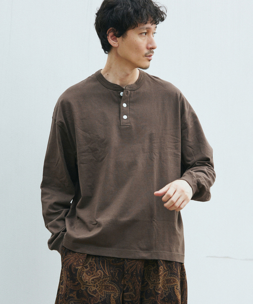 Healthknit（ヘルスニット）の「Health knit / ヘルスニット 別注 ヘンリー ネックロンT（Tシャツ/カットソー・メンズ・ホワイト/ブラウン/ブラック/グレー・MEDIUM/LARGE）」の17枚目の写真