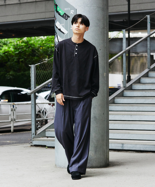 Healthknit（ヘルスニット）の「Health knit / ヘルスニット 別注 ヘンリー ネックロンT（Tシャツ/カットソー・メンズ・ホワイト/ブラウン/ブラック/グレー・MEDIUM/LARGE）」の19枚目の写真