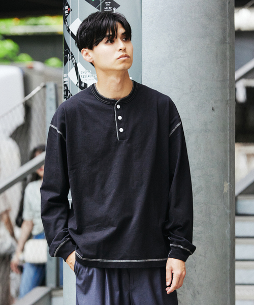 Healthknit（ヘルスニット）の「Health knit / ヘルスニット 別注 ヘンリー ネックロンT（Tシャツ/カットソー・メンズ・ホワイト/ブラウン/ブラック/グレー・MEDIUM/LARGE）」の22枚目の写真